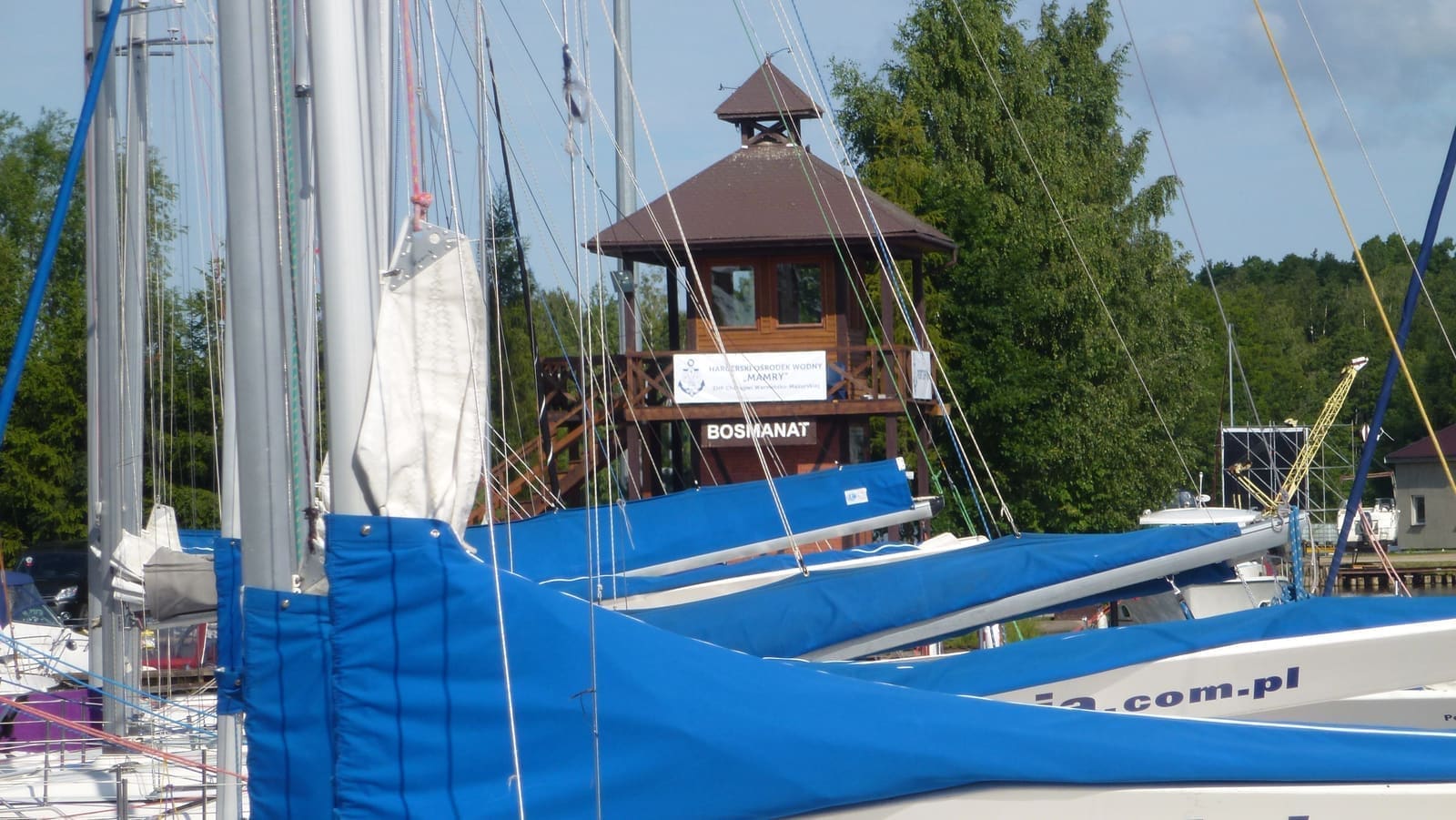 Węgorzewo marina with yachts moored at the quay